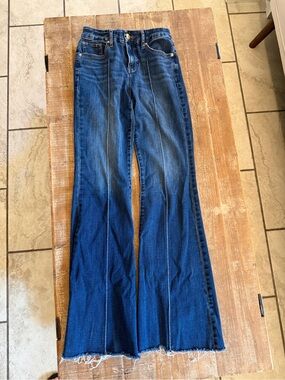 Express Dark Blue 70’s mid rise Flare Jeans